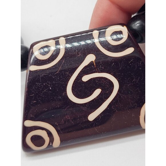 VTG Tribal Ethnic Bead Necklace Wood Ceramic Painted Black - Picture 3 of 8